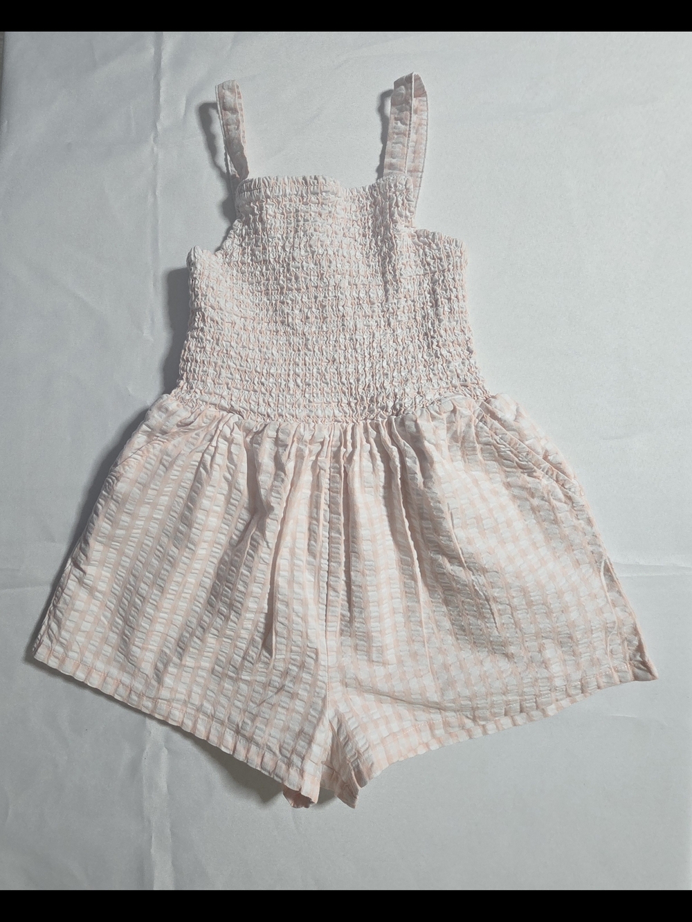 Janie and Jack Light Pink Gingham Smocked Romper